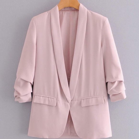 Boho Pink Blush Open Front Classic Work Blazer - Picture 4 of 6